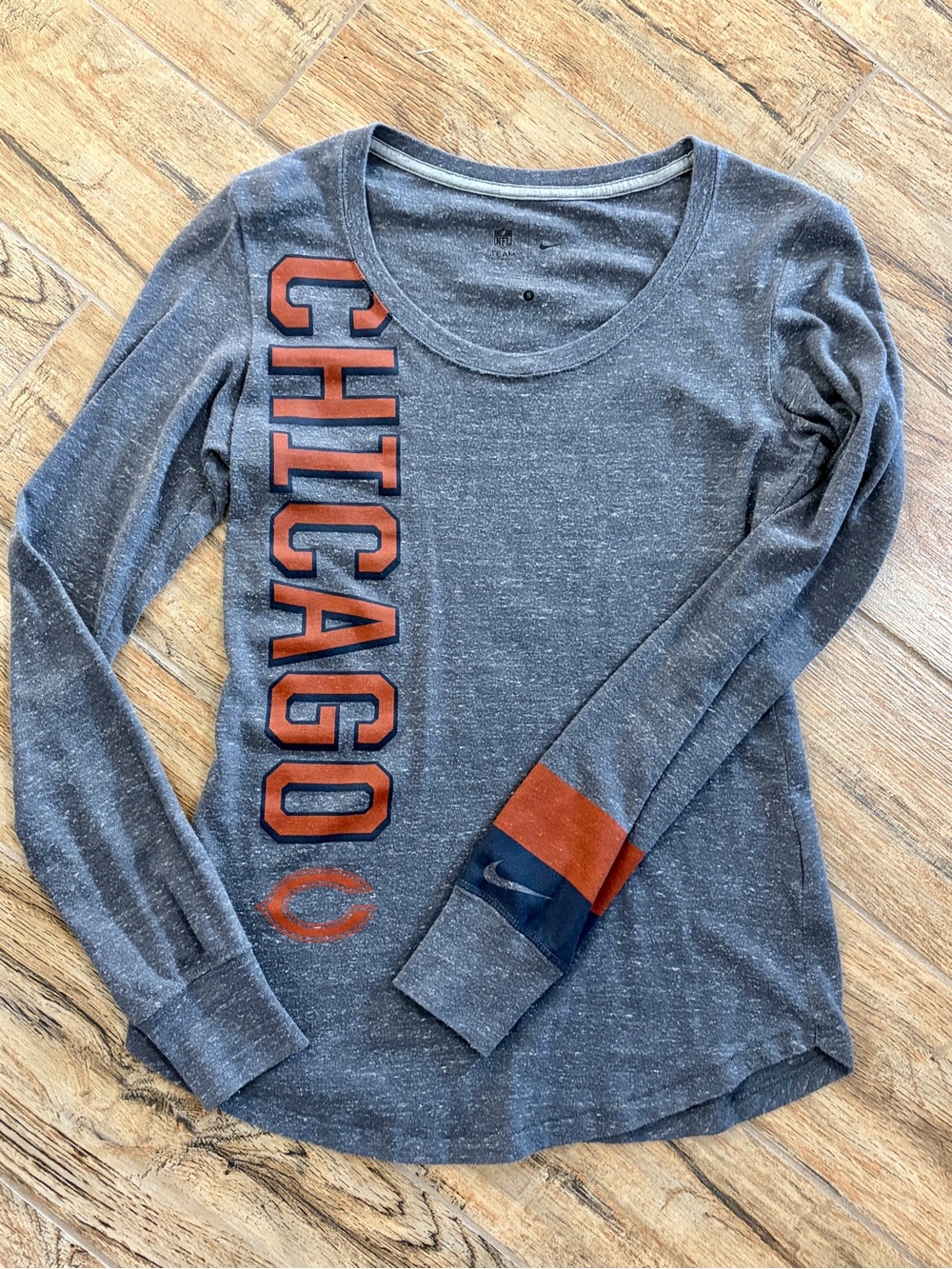 Women’s Chicago Bears Long Sleeve Scoop Neck Top - Gray with Orange Accents